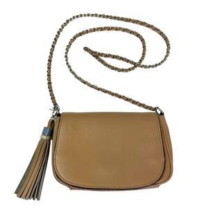 KC Jagger Crossbody Bag Beige Leather Chain Strap Purse Tassel Boho Festival